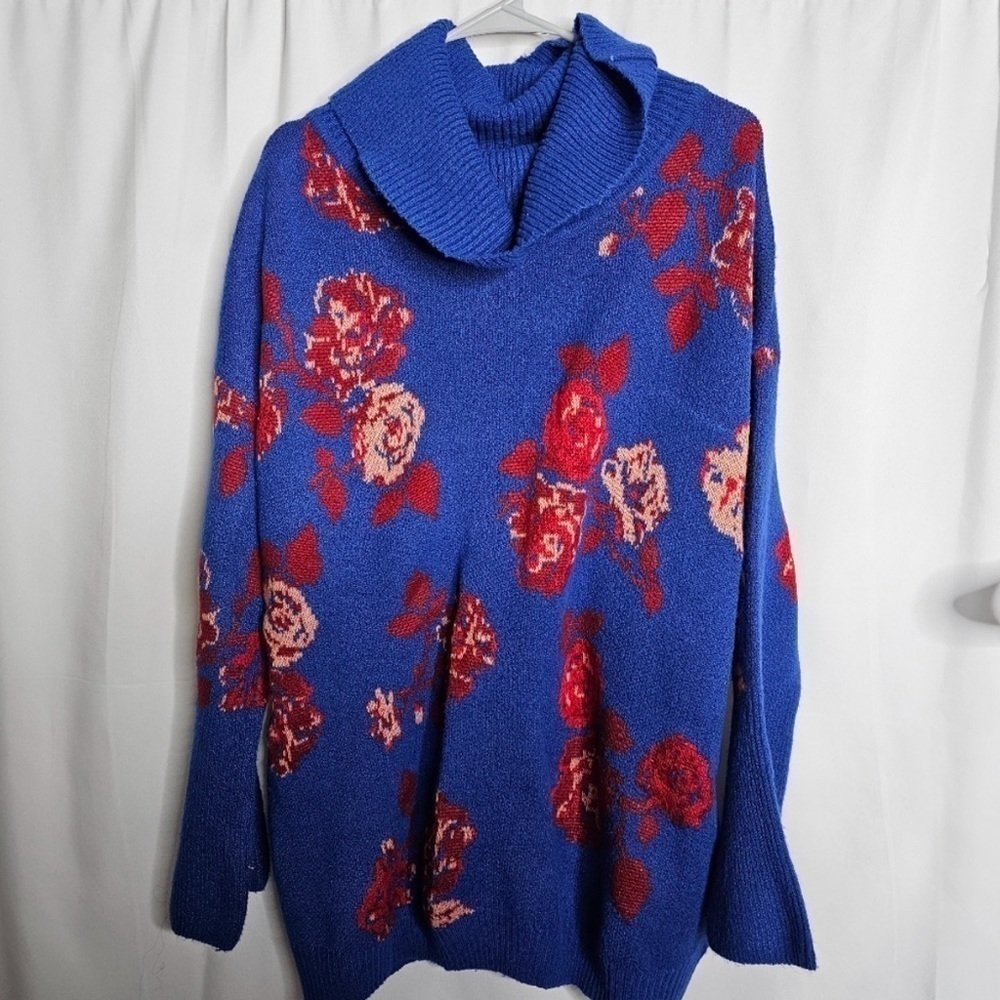 Pioneer Woman XXXL Floral Sweater Bell Sleeves Cowl Neck Blue, Pink & Red - Picture 1 of 7